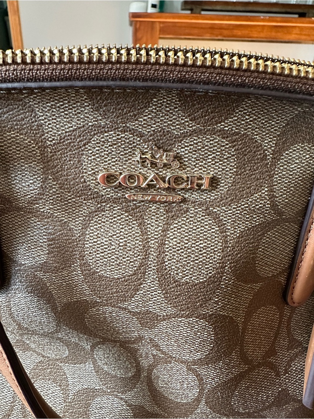 Coach Brown Signature Canvas Shoulder Satchel with Gold Hardware - Picture 6 of 6